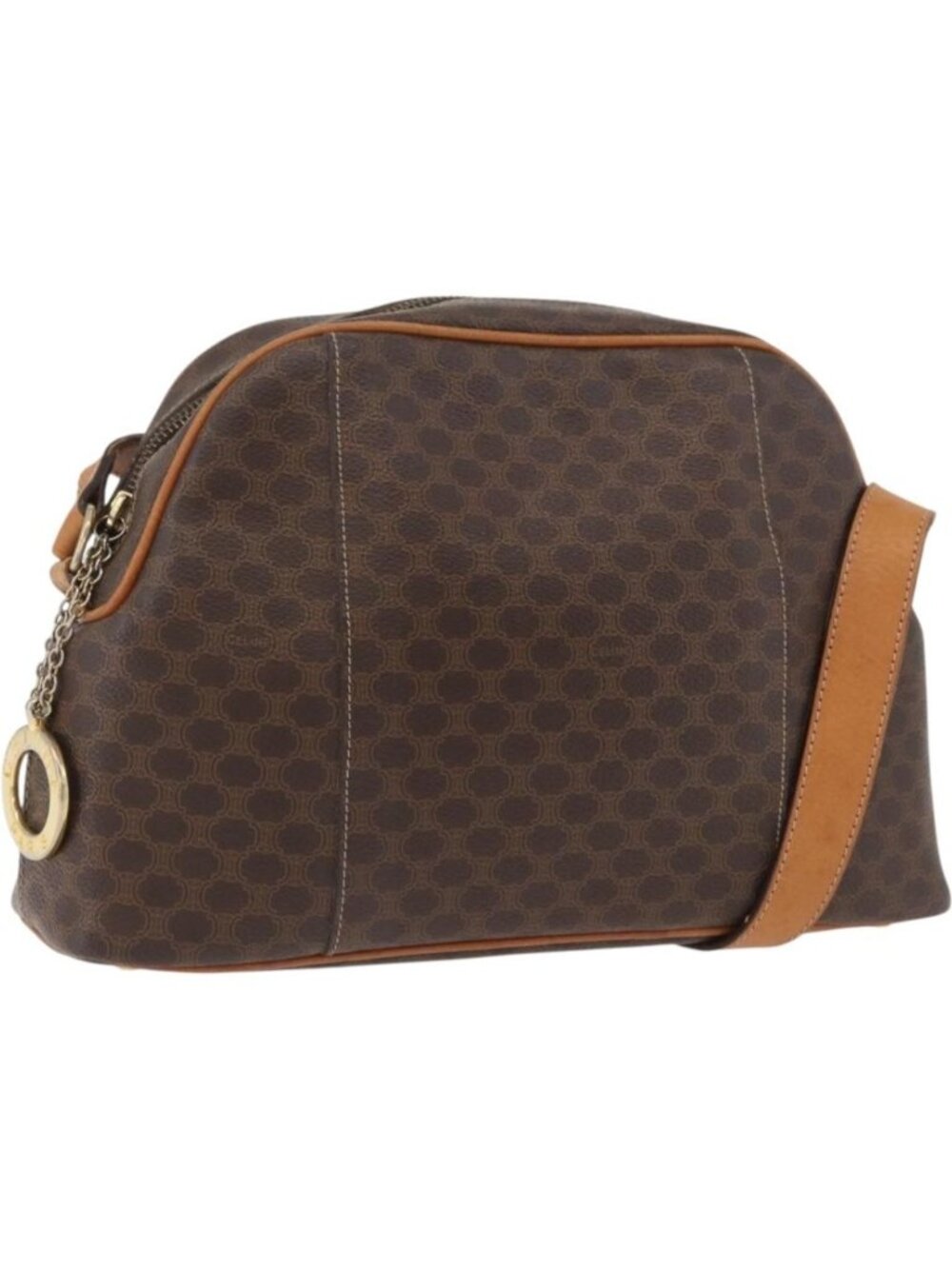 CELINE Macadam Canvas Circle Shoulder Bag PVC Leather Brown Gold